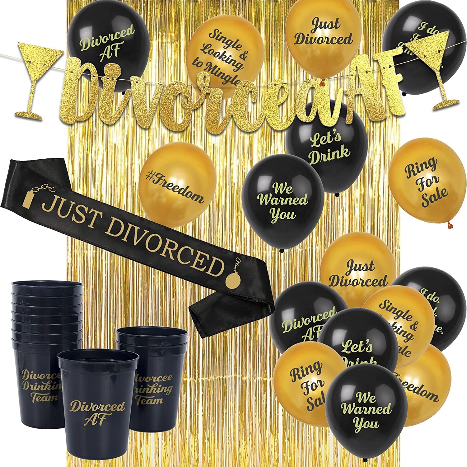 Brosash Divorce Party Decorations - Gold Banner, Sash, Balloons, & More - 30 Piece Kit for Celebrations