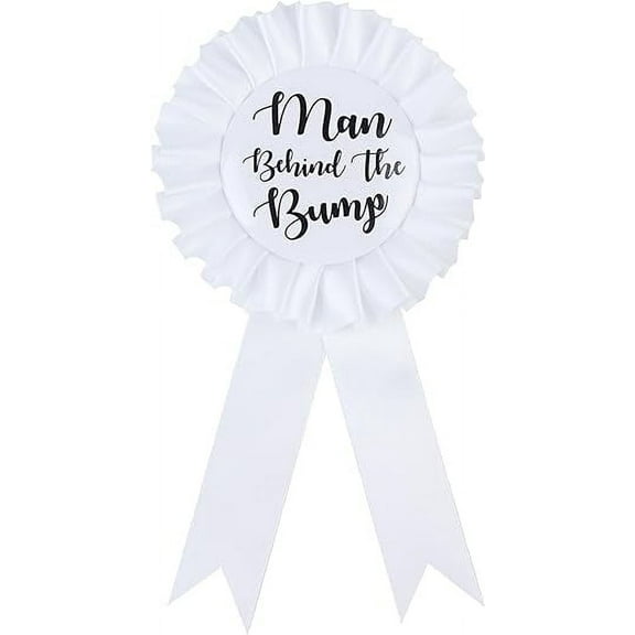 Brosash Man Behind The Bump Funny Baby Shower Button for Daddy - White Baby Shower Party Button