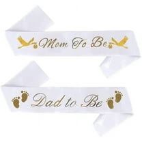 Brosash Mom To Be & Dad To Be Baby Shower Sash Bundle - White with Gold Letters Sashes for Expecting Parents