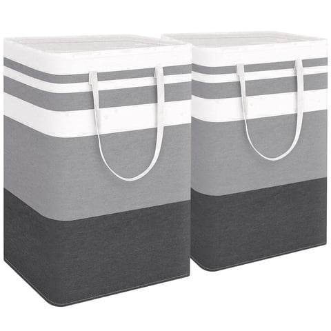 Brotasdro 2 Pack 75L Large Laundry Basket, Waterproof Collapsible Hamper with Reinforced Handles, Gray