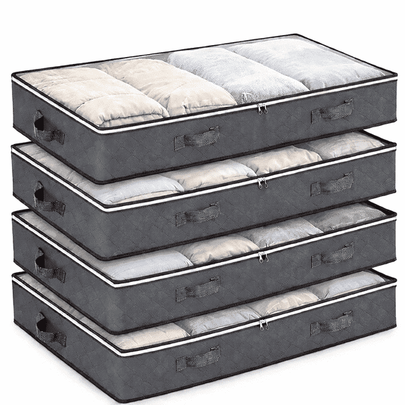 Brotasdro Under Bed Storage Bags for Clothes & Bedding, Foldable, Moisture-Resistant, 4-Pack, 90L