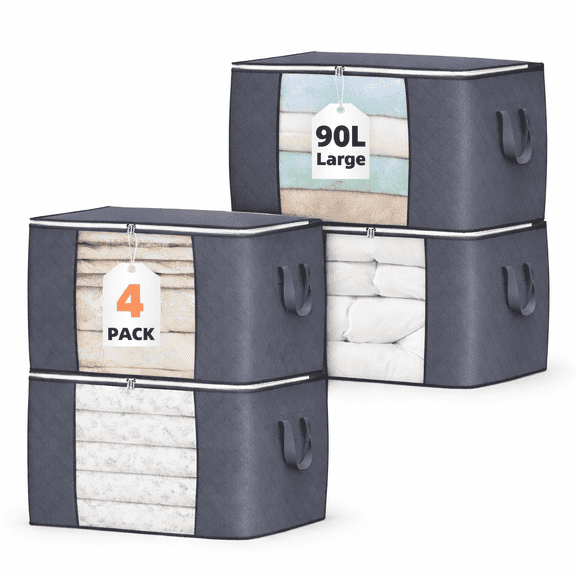 Brotasdro Large Clear Window Closet Storage Bags, Gray, 4 Pack