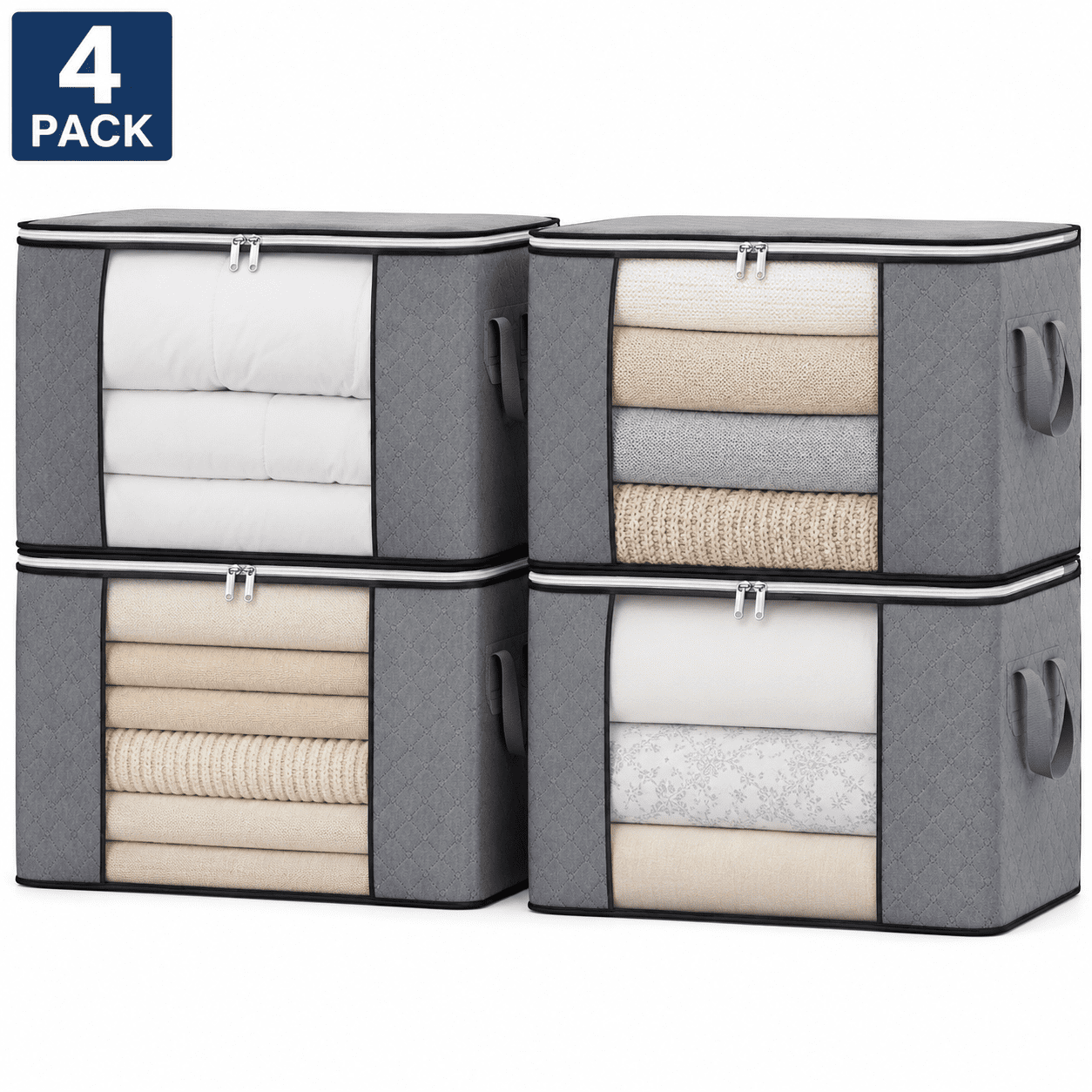 Brotasdro 4 Pack 90L Large Storage Bags with Clear Window & Reinforced ...