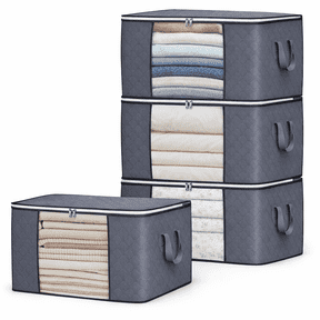 Brotasdro 4 Pack 90L Large Storage Bags with Clear Window & Reinforced Handles, Foldable Closet Organizer for Clothes, Blankets & Comforters, Gray