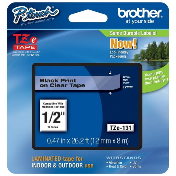 Brother 1/2" (12 mm) Black on Clear TZe P-touch Tape for PT-2730, PT2730 Label Maker