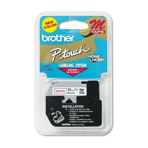 Brother M Series Tape Cartridge for P-Touch Labelers 1/2w Red on White MK232