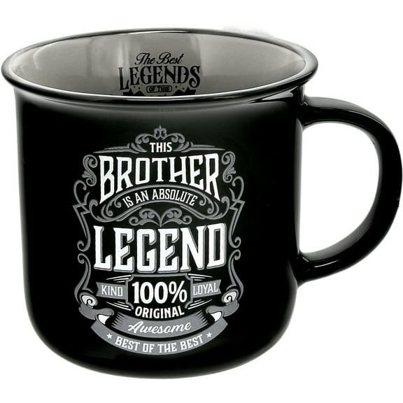 Pavilion Gift Company - Brother Absolute Legend - Ceramic 13-ounce Campfire Mug, Double Sided Coffee Cup, Brother Mug, Brother Gifts From Sister, 1 Count (Pack of 1), 3.75” x 5” x 3.5”, Black/Gray
