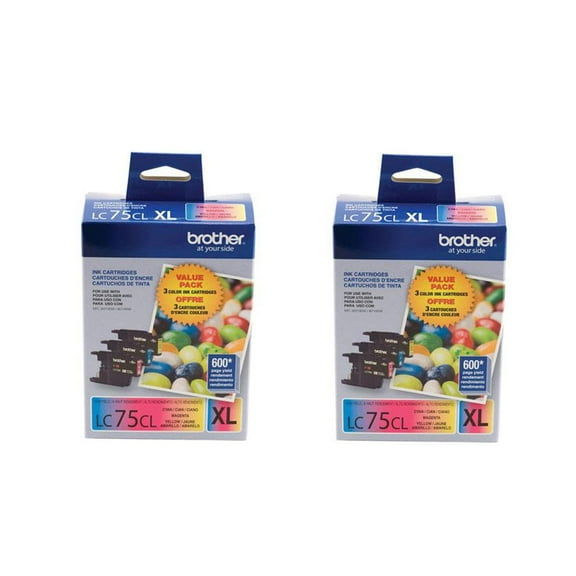 Brother 2 Pack LC75 Innobella XL Series High Yield Cyan, Magenta and Yellow Ink Cartridges, Upto 600 Page Yields, 3 Pack