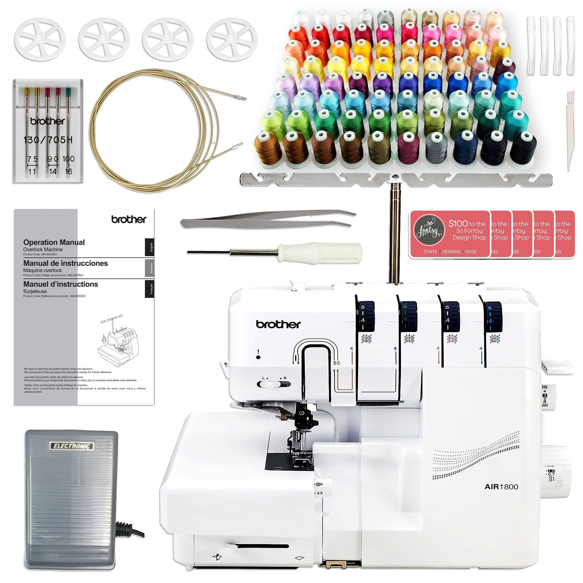 Brother Air1800 Air Serger with JetAir Threading & 80 Spool Thread Kit