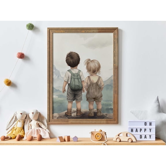 Brother And Sister Wall Art Shared Sibling Nursery Poster, Unframed Paper Poster 8x10in