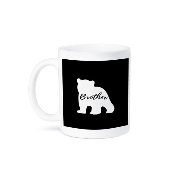 3drose, Brother Bear. Black Lettering Inside White Cub on Black Background., 15oz Mug