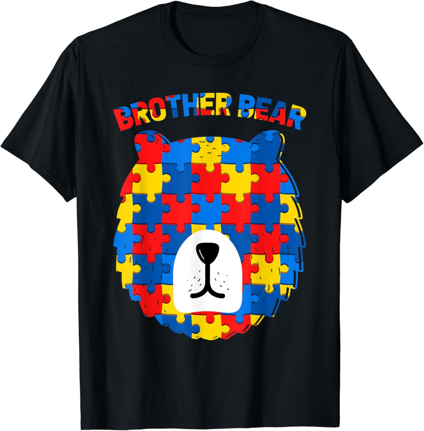 Brother Bear Face Puzzle Pieces Autism Awareness Day Support T-Shirt ...