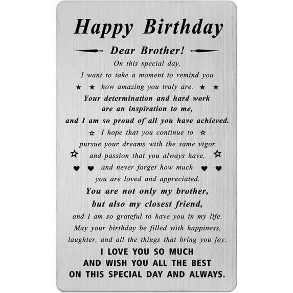 Brother Birthday Cad - Engraved Birthday Gifts for Borther - Happy Birthday My Dear Brother Gifts