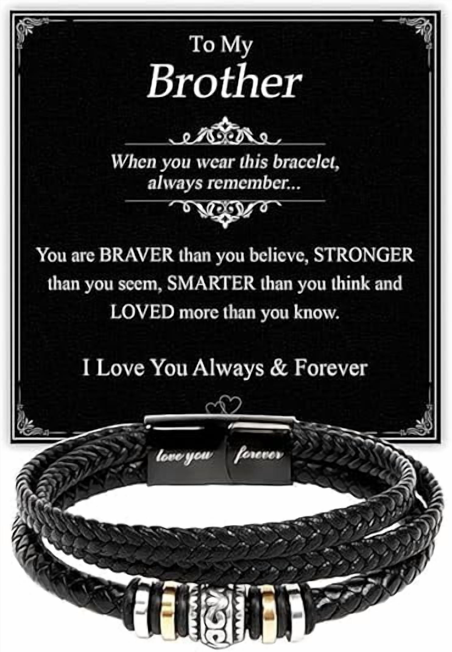 To My Brother Bracelet, Birthday Gifts For Brother Bracelet With Message Card And Box, Man Gifts From Sister, Inspirational Gift For Men On Birthday Graduation Christmas Anniversary
