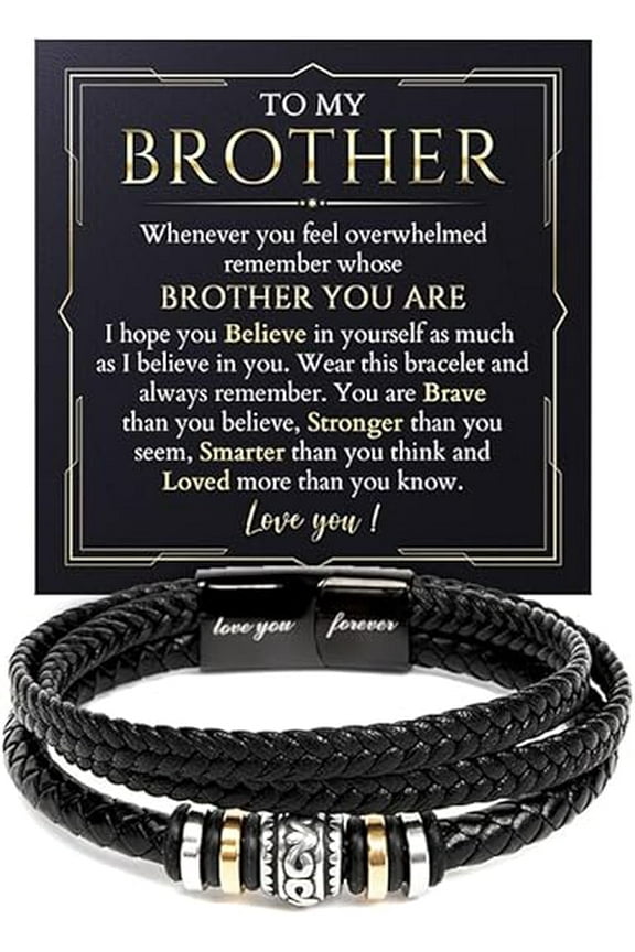 To My Brother Bracelet, Brother Bracelet From Sister, Braided Leather Stainless Steel Bracelets Gifts For Brothers With Message Card & Gift Box For Wedding Birthday Christmas, Brothers Bracelets Gift