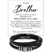 To My Brother Bracelet, Brother Bracelet From Sister, Brothers Bracelets Gift, Braided Leather Stainless Steel Bracelets Gifts For Brothers With Message Card & Box For Wedding Birthday Christmas
