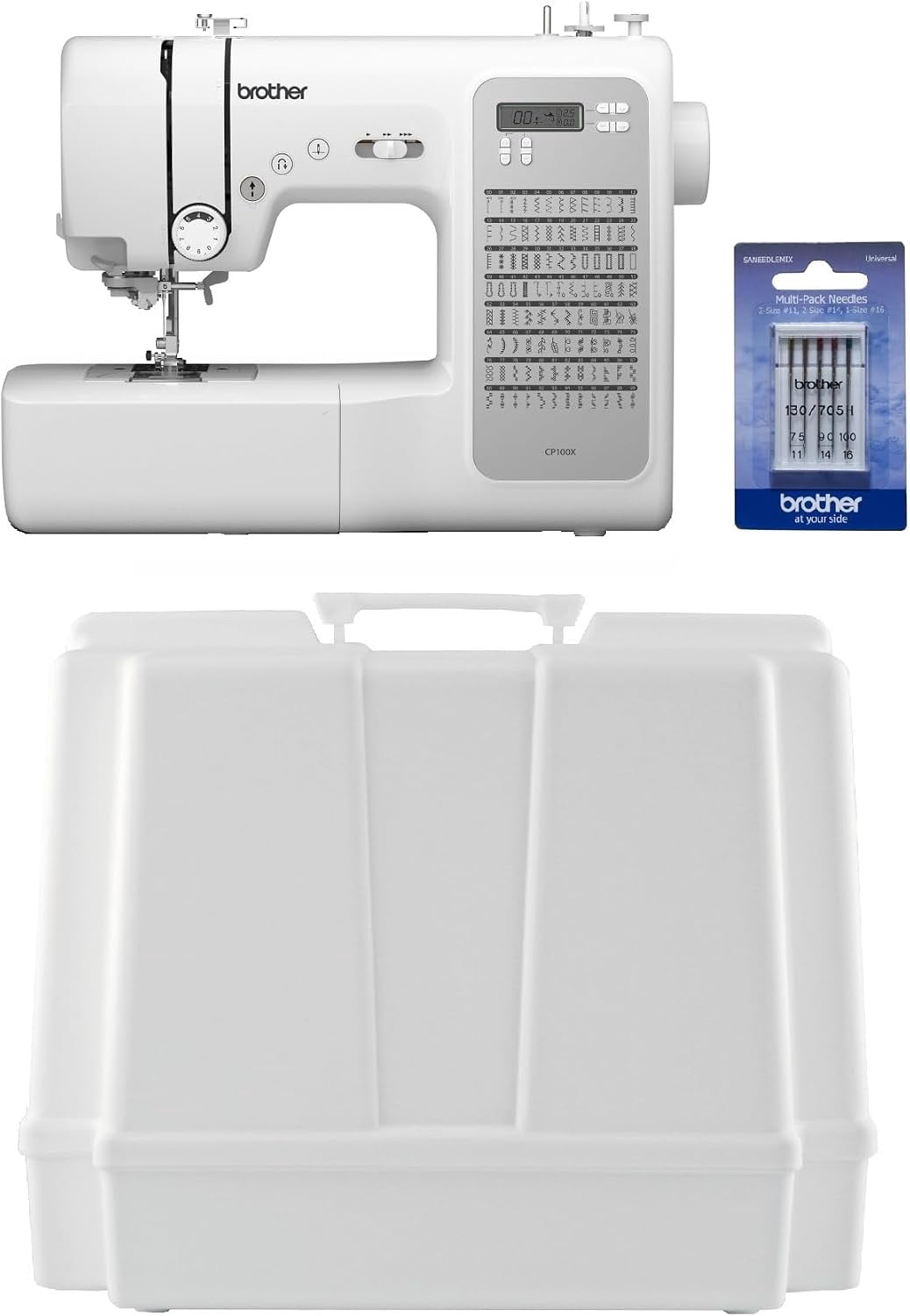 Brother CP100X Computerized Sewing and Quilting Machine, Hard Plastic Storage and Carry Case, Sewing Machine Needles 5-Pack