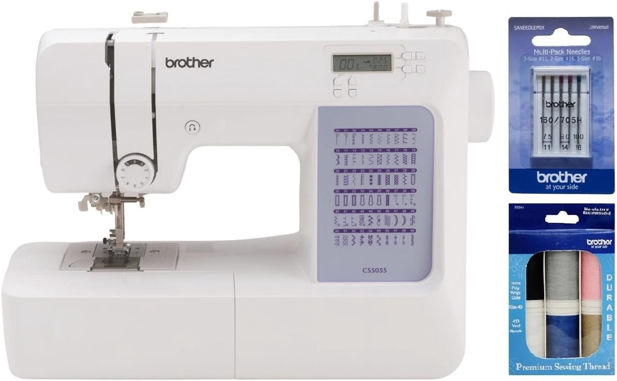 Brother CS5055 Computerized Sewing Machine, Premium Thread 6-Pack and Sewing Machine Needles 5-Pack