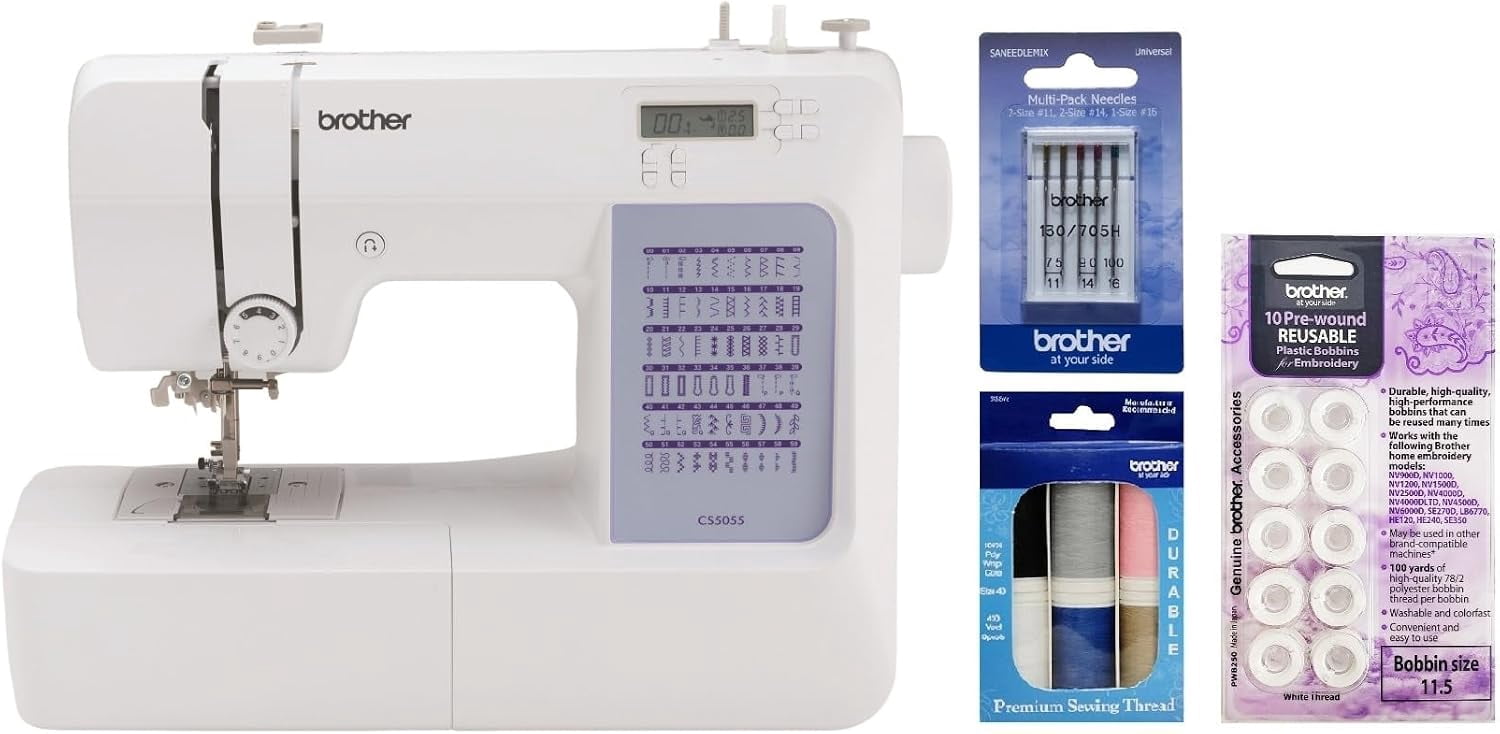 Brother CS5055 Computerized Sewing Machine With Premium Thread, Pre-Wound Bobbins and Sewing Machine Needles