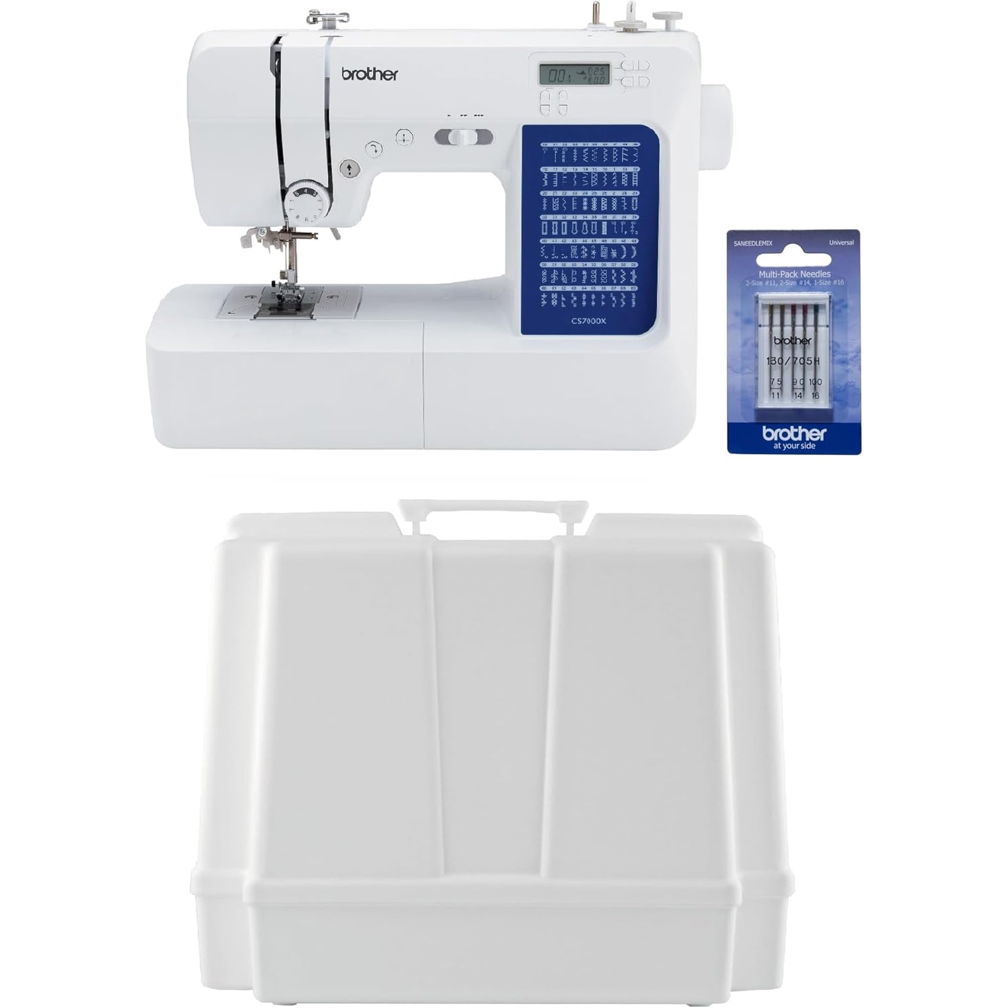 Brother CS7000X Computerized Sewing and Quilting Machine, Hard Plastic Storage and Carry Case, and 5-Piece Sewing Machine Needles