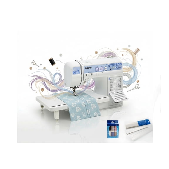 Brother CS7205 Computerized Sewing Machine with 6-Piece Double Snap Spools (Black) and Stabilizer Roll (3.2 Yards/Clear) Bundle