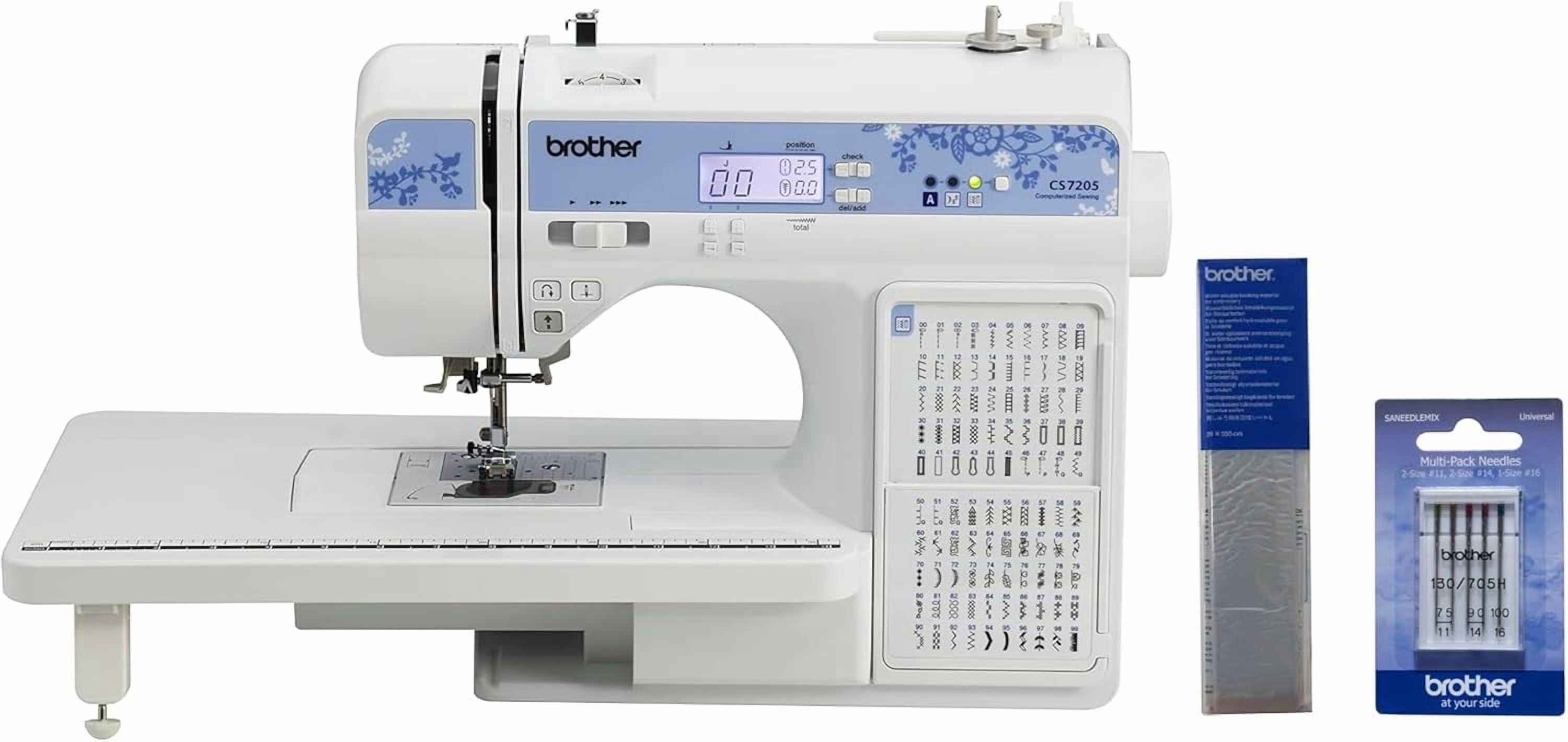 Brother CS7205 Computerized Sewing Machine with Wide Table, 150 Built-in Stitches, Water Soluble Stabilizer and 5-Piece Sewing Machine Needles