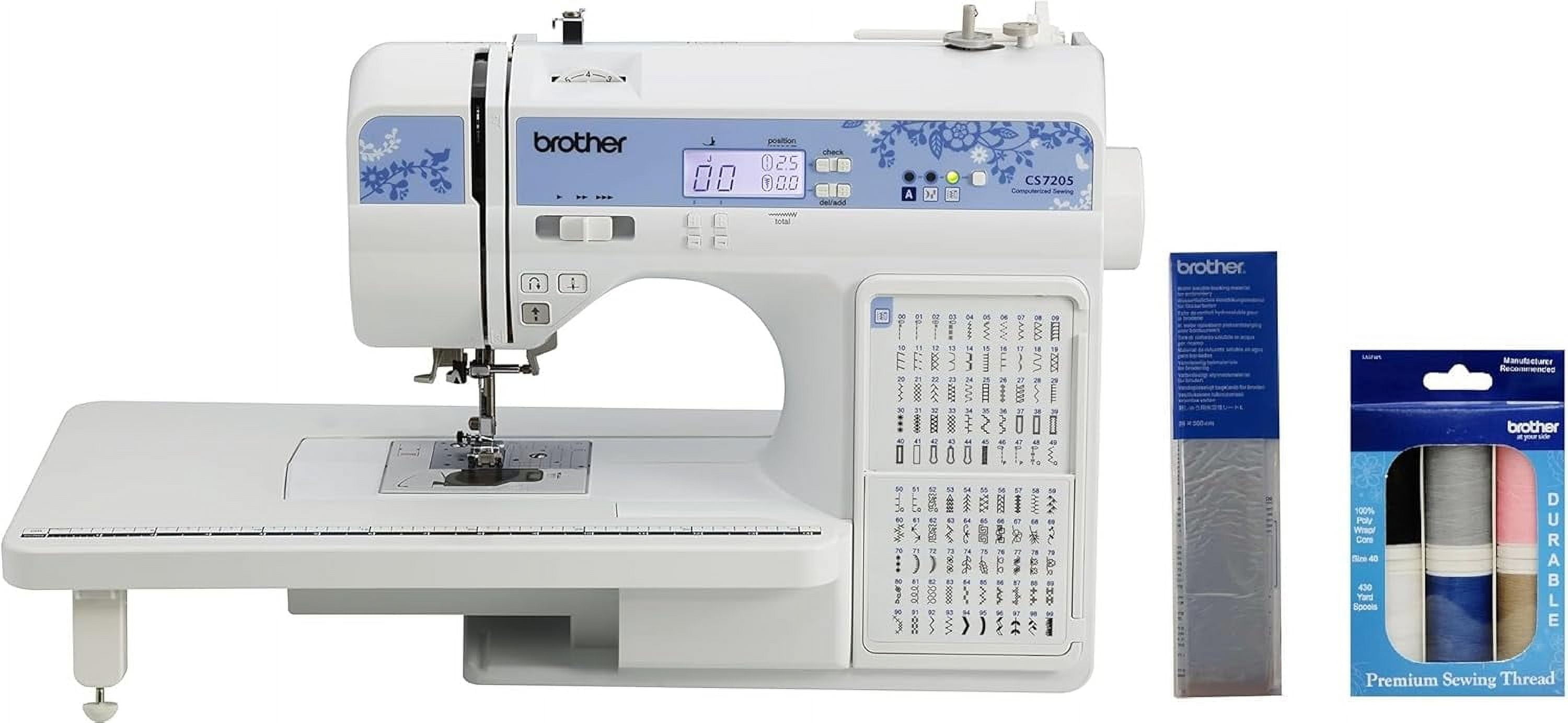 Brother CS7205 Computerized Sewing Machine with Wide Table, and SASEW6 6-Piece Premium Sewing Thread Pack, SA520 Water Soluble Stabilizer