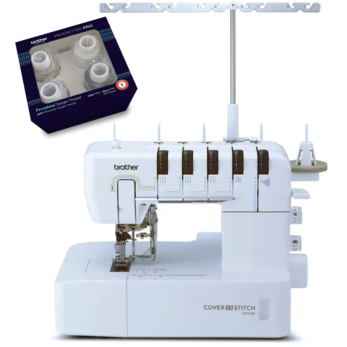 Brother CV3550 Double-Sided Cover Stitch Sewing Machine with Premium Serger Thread (4 Count)