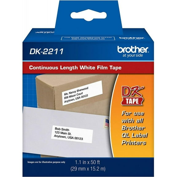 Brother Continuous Film Label Tape, 1-1/10" x 50 ft Roll, White