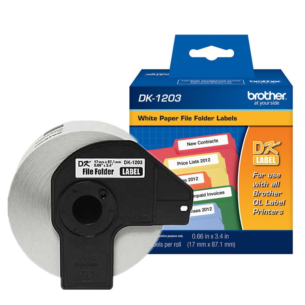 Brother DK-1203 Die-Cut White File Folder Labels, 300 Labels per Roll, 12 Rolls