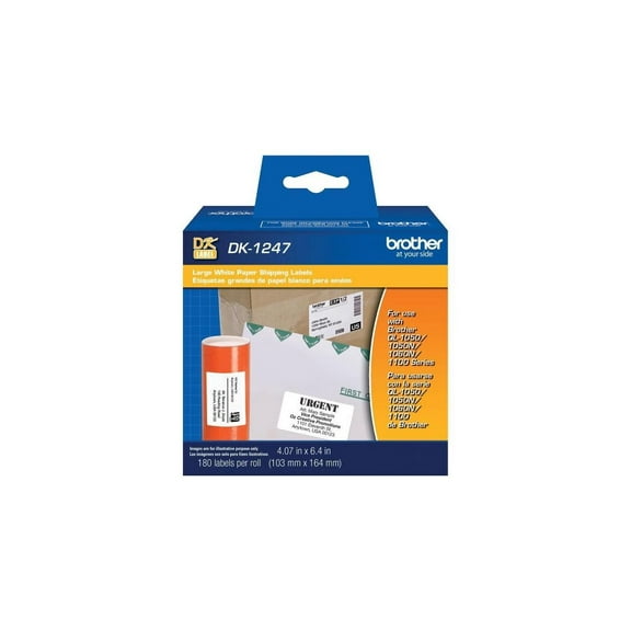 Brother DK1247 Label Tape 4.07" x 6.4" Black on White 180/Roll