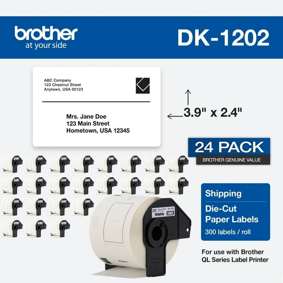 Brother Dk Address Label - 2 2/5" X 3 29/32" Length - Rectangle - Thermal - Paper - 300 / Roll - 1 Each