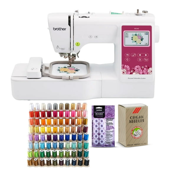 Brother Elite PE545 3.7-Inch LCD Touch Display Computerized Embroidery Machine Bundle with Needles, Bobbins and Thread Kit (4 Items)