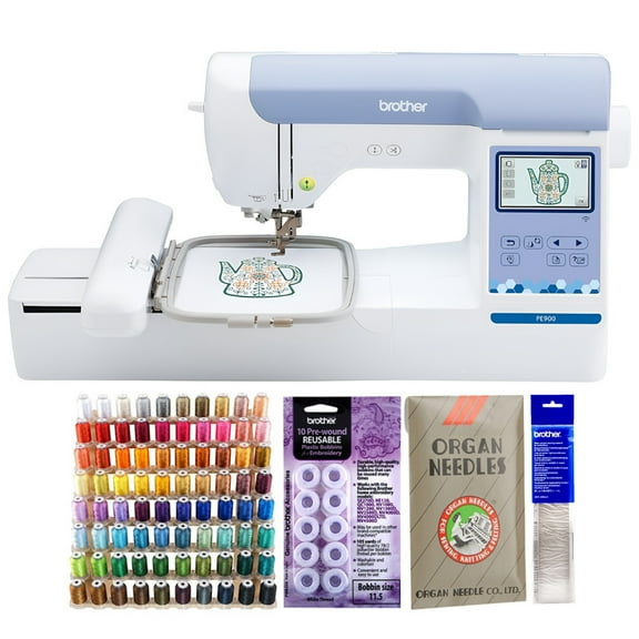 Brother Elite PE900 Large Embroidery Machine with Wireless LAN Connection Bundle with Needles, Bobbins and Thread Kit (5 Items)