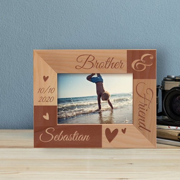 Brother Friend Personalized Wooden Frame-5" x 3 1/2" Brown Horizontal