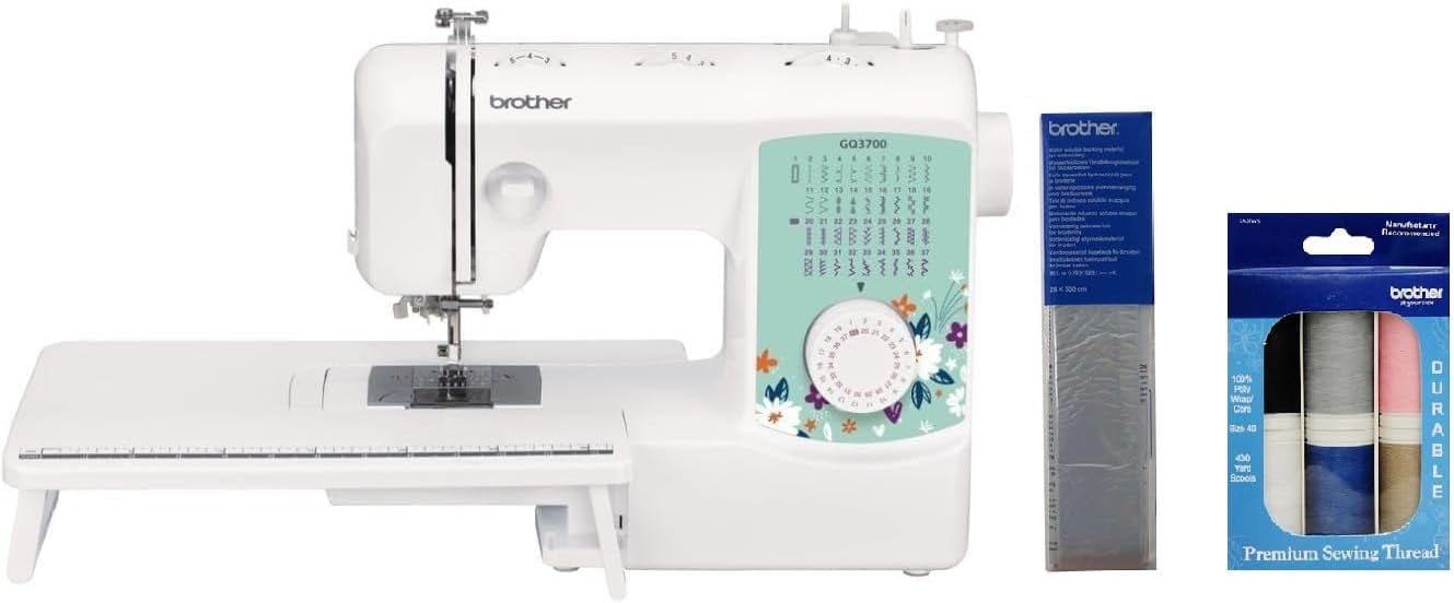 Brother GQ3700 Sewing and Quilting Machine, and SASEW6 6-Piece Premium Sewing Thread Pack, SA520 Water Soluble Stabilizer