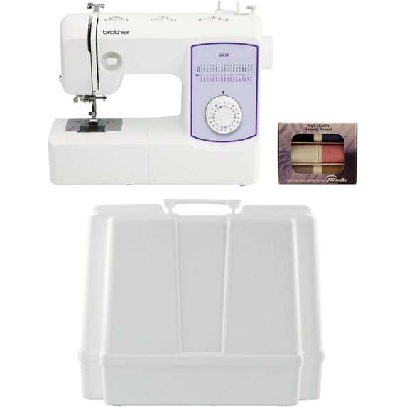 Brother GX37 37-Stitch Sewing Machine, 5300A Hard Plastic Storage and Carry Case, SASC706 6-Piece Pacesetter Sewing Thread Included