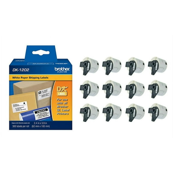 Brother Genuine DK-1202 Shipping Paper Labels, 300 Labels per Roll, 12 Rolls (For Use with QL Label Printers)