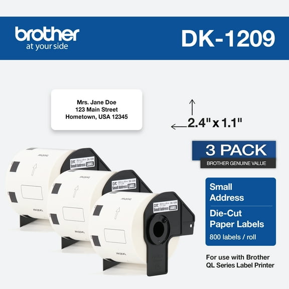 Brother Genuine DK-12093PK Small Address Paper Label Roll, Die-Cut – 3 Rolls per Box
