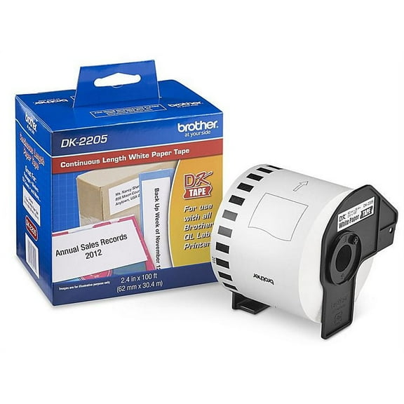 Brother Genuine DK-2205 Continuous Paper Label Roll, Cut-to-Length Label, 2.4 Inches x 100 Feet, 12 Rolls (For Use With All QL Label Printers)