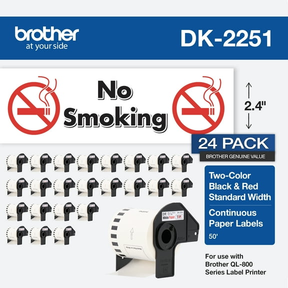 Brother Genuine DK-225124PK Continuous Length Black and Red Labels, 24-Pack