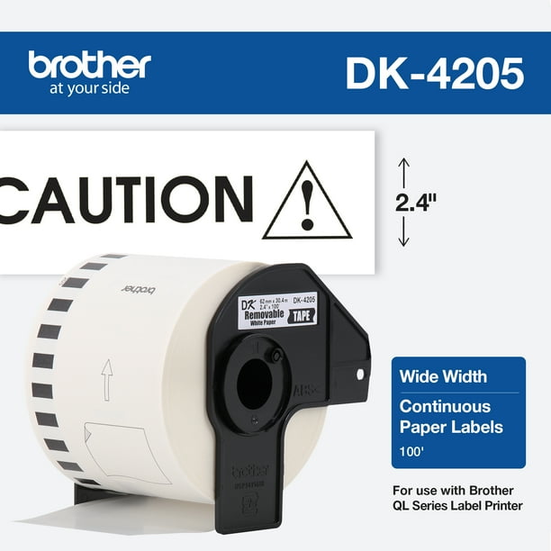Brother Genuine DK4205 Removable Continuous Length White Paper Labels