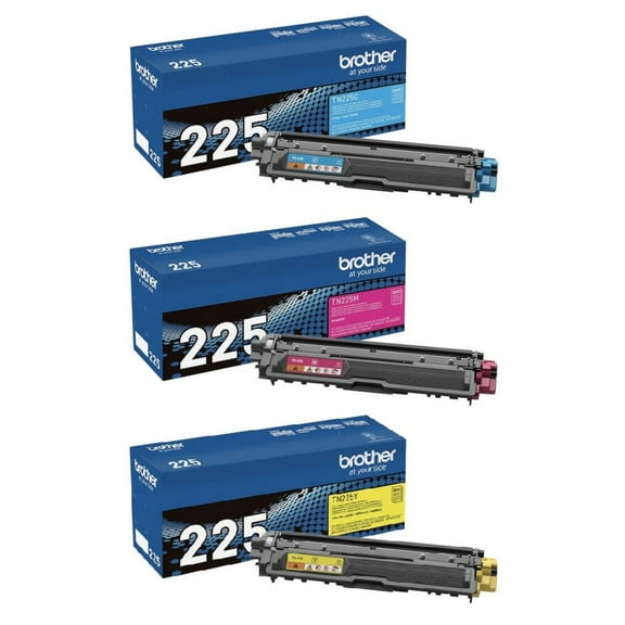Brother Genuine High Yield Toner Cartridge Color Set, TN225C, TN225M and TN225Y, Replacement Cyan, Magenta and Yellow Toners, Page Yield Up To 2,200 Pages
