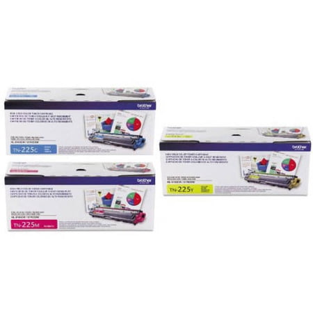 Brother Genuine High Yield Toner Cartridge Color Set, TN225C, TN225M and TN225Y, Replacement Cyan, Magenta and Yellow Toners, Page Yield Up To 2,200 Pages