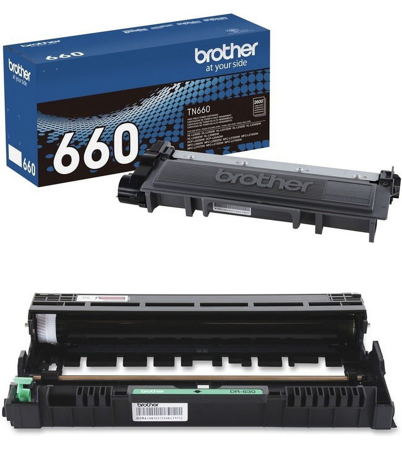 Brother Genuine High Yield Toner Cartridge TN-660 (TN660) and Drum Unit  DR-630 (DR630) Set 