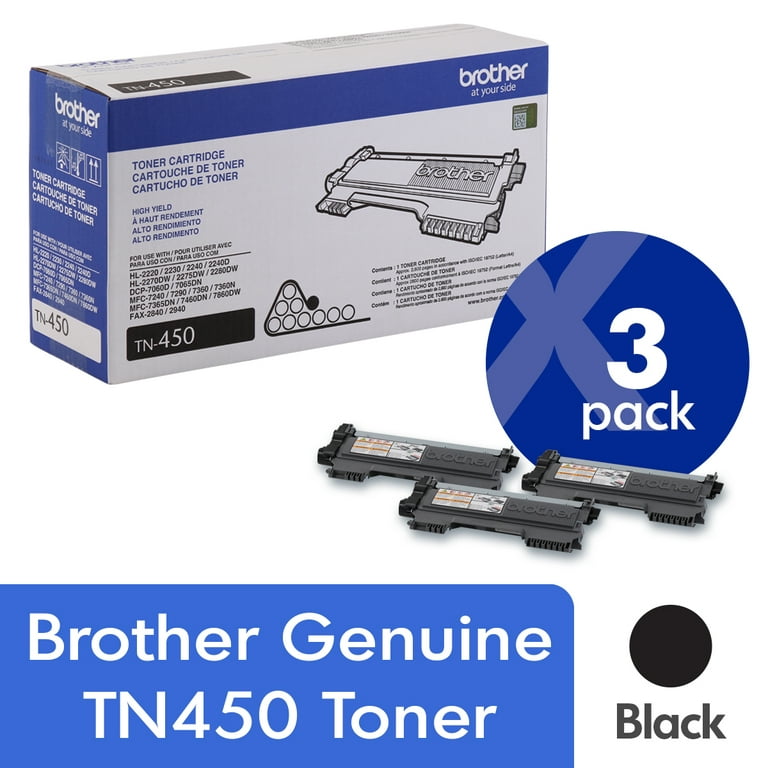 Brother Genuine High Yield Toner Cartridges, TN450, Replacement Black Toner Three Pack, Page Yield Up To 2,600 Pages/Cartridge Walmart.com