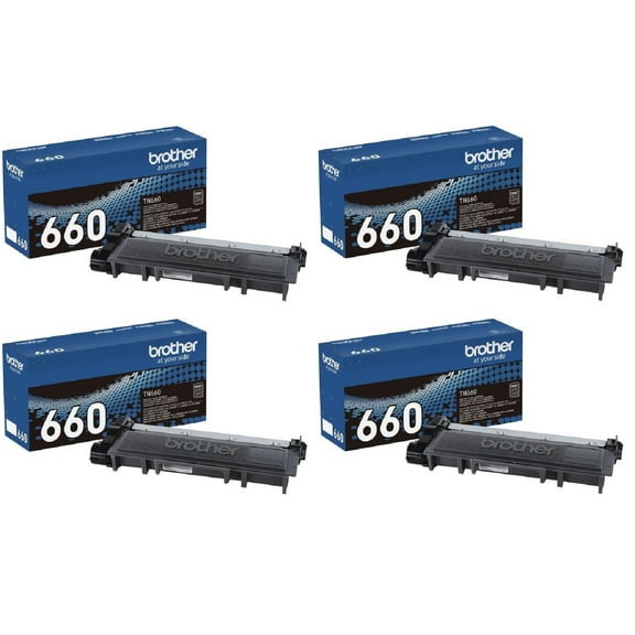 Brother Genuine High Yield Toner Cartridges, TN660, Replacement Black Toner Four Pack, Page Yield Up To 2,600 Pages/Cartridge
