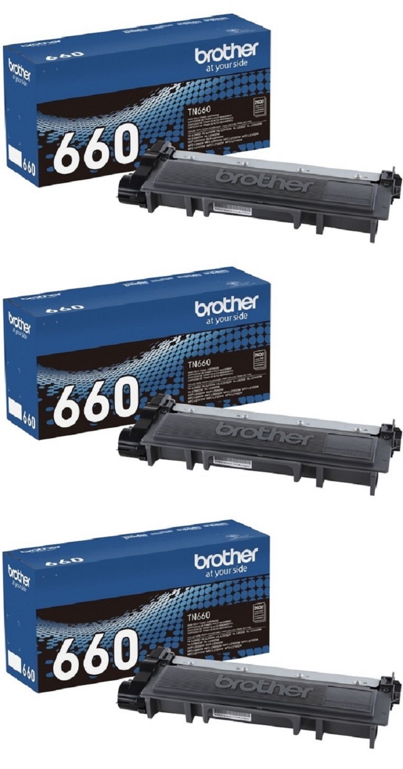 Brother Genuine High Yield Toner Cartridges, TN660, Replacement Black Toner Three Pack, Page Yield Up To 2,600 Pages/Cartridge - image 1 of 5