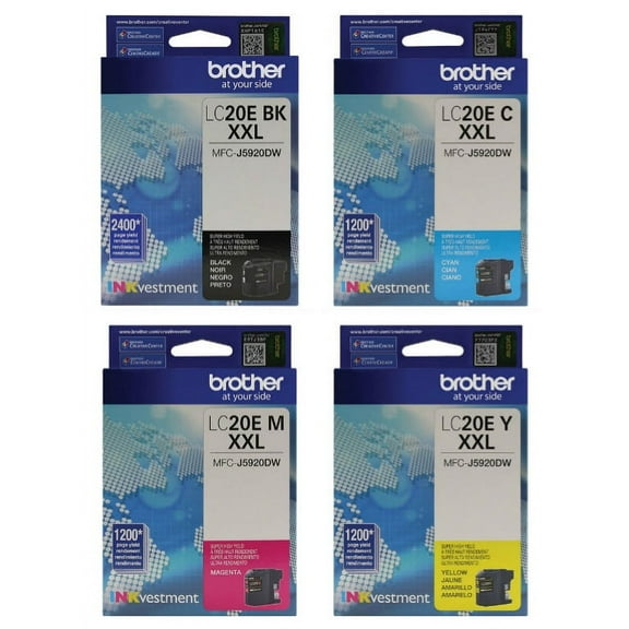 Brother Genuine LC-20E (LC20EBK, LC20EC, LC20EM, LC20EY) Super High Yield Ink Cartridge 4-Color Set