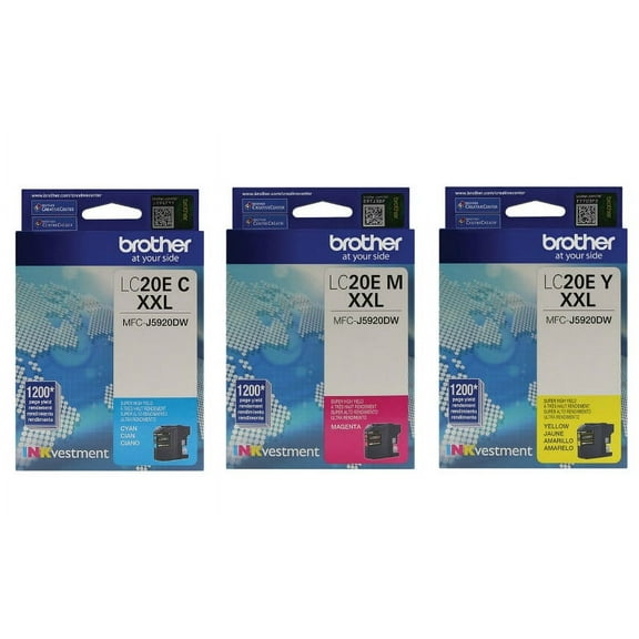 Brother Genuine LC-20E (LC20EC, LC20EM, LC20EY) Super High Yield Color Ink Cartridge Set